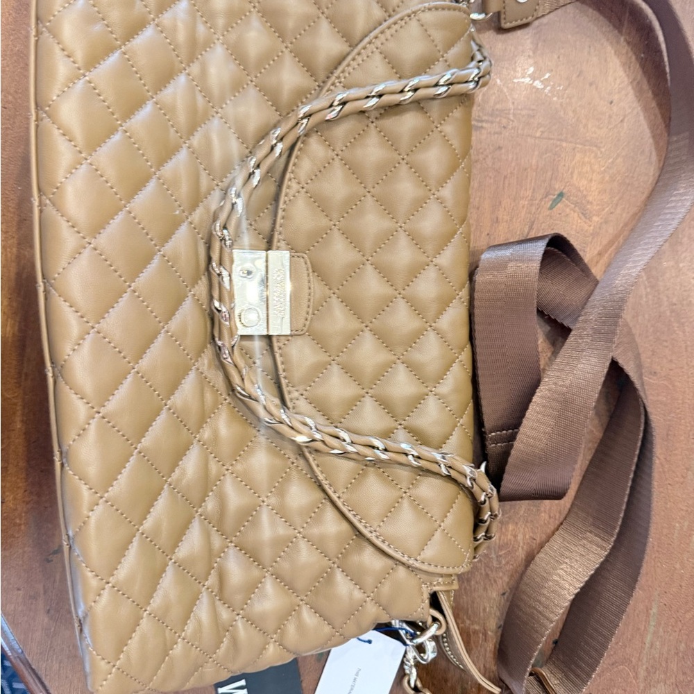 Quilted Leather Crossbody Shoulder Bag in Tan